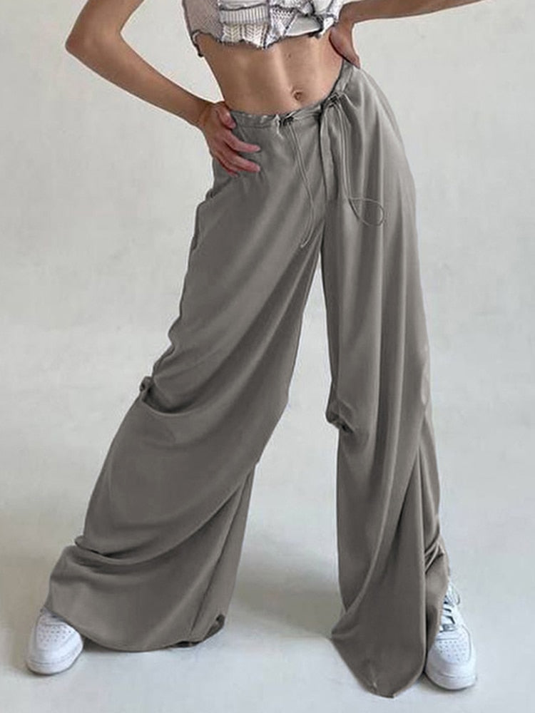 Satin Wide Leg Trousers Pants Y2k
