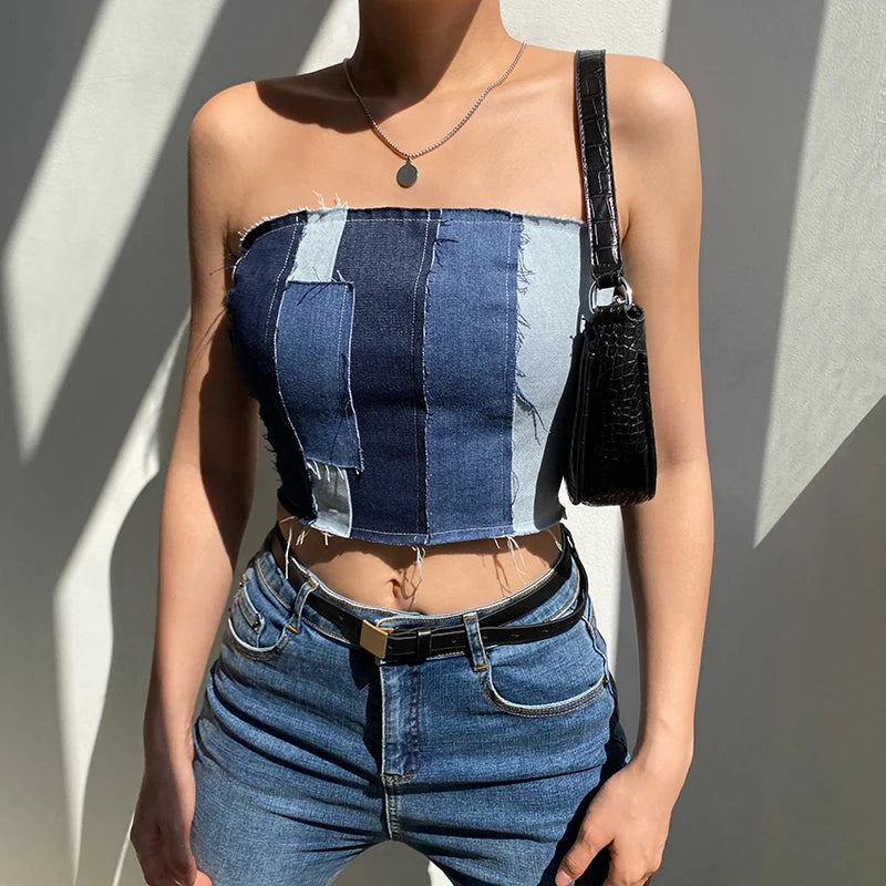 Backless Denim Crop Top