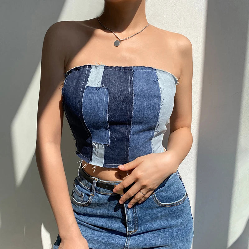 Backless Denim Crop Top