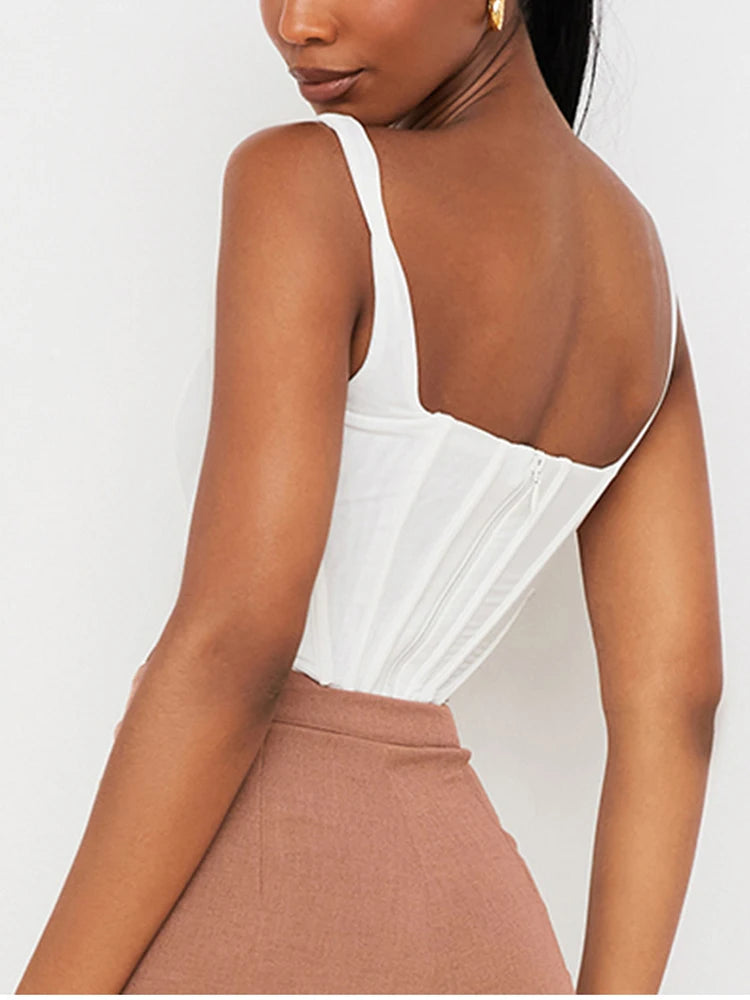 Amia Corset Top Zipper 2Layer Square Neck Crop Tank