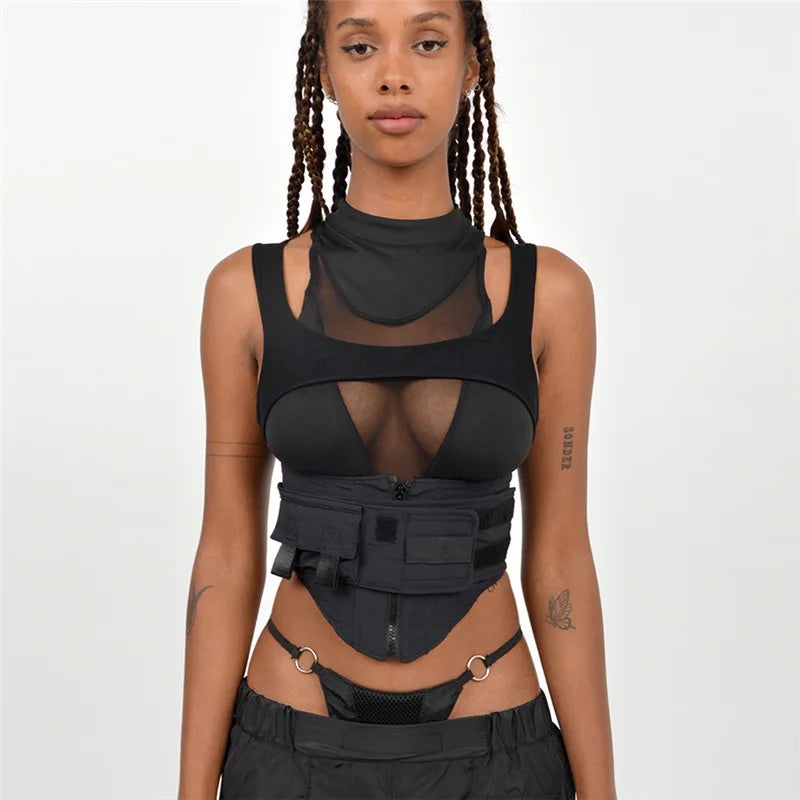 Destiny See-Through Mesh Cami O-Neck Vest