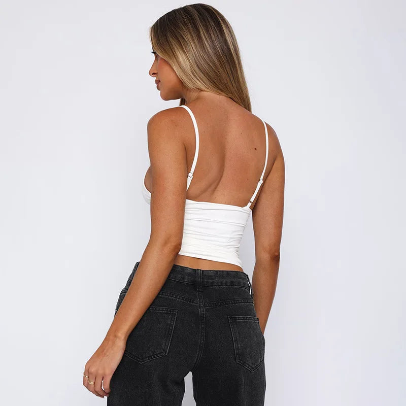 Bailey Adjustable Spaghetti Strap Ruched Deep V Cami