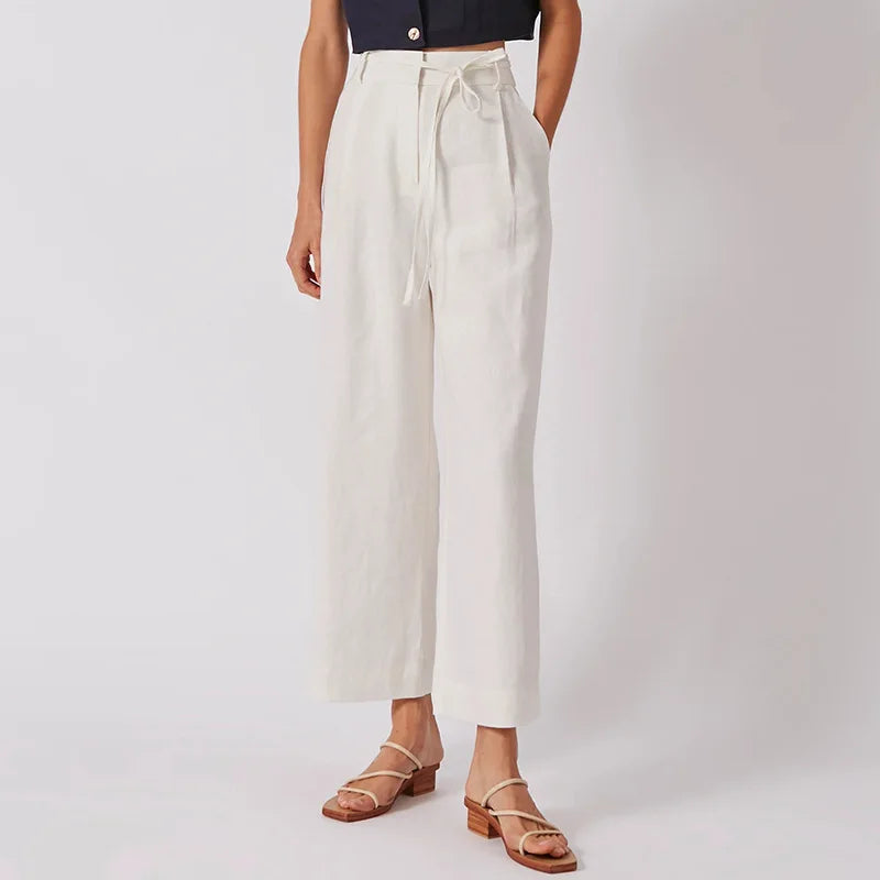 BC Ajal 100% Linen Women's Pants High Waist Bandage Up