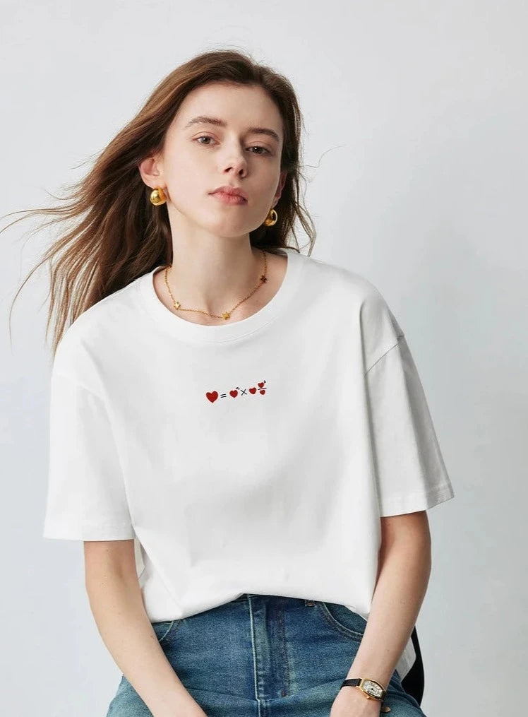 Geometric Love Print Loose Cotton T-Shirt