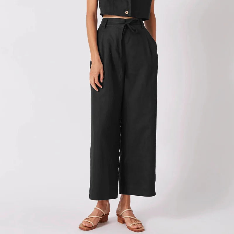BC Ajal 100% Linen Women's Pants High Waist Bandage Up