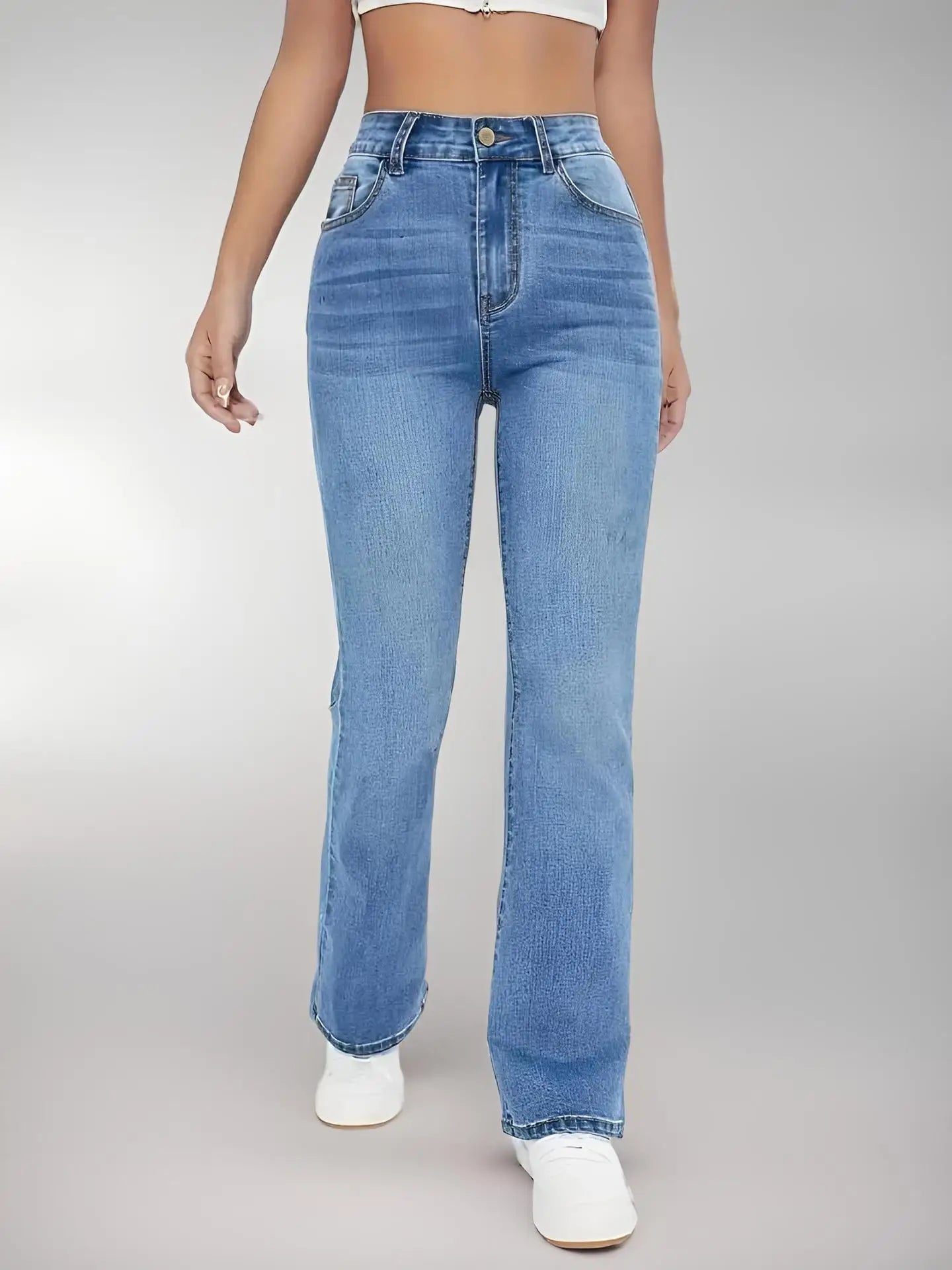Versatile High Waist Washed Denim