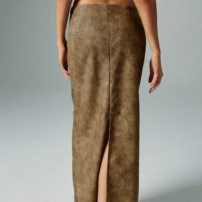 Solid Split Retro Maxi Skirt