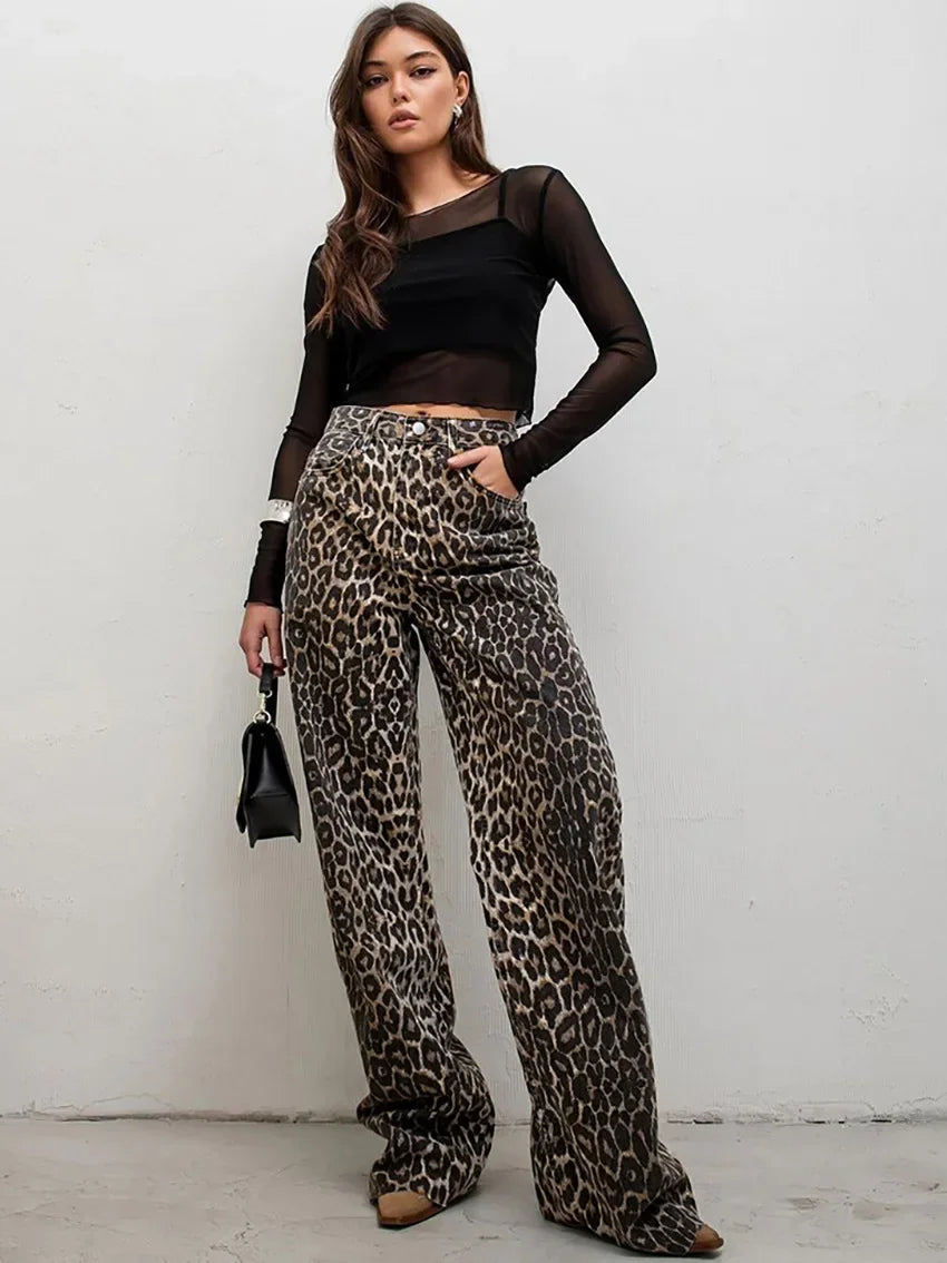 Wama Leopard Print High Waisted Pants