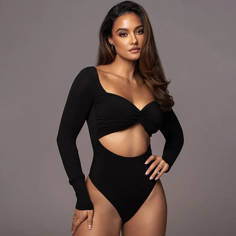 Cassie Twist Cut Out Bodysuit Long Sleeves
