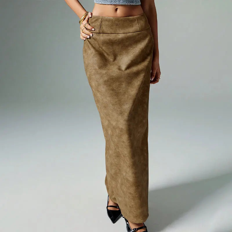 Solid Split Maxi Skirt American Retro