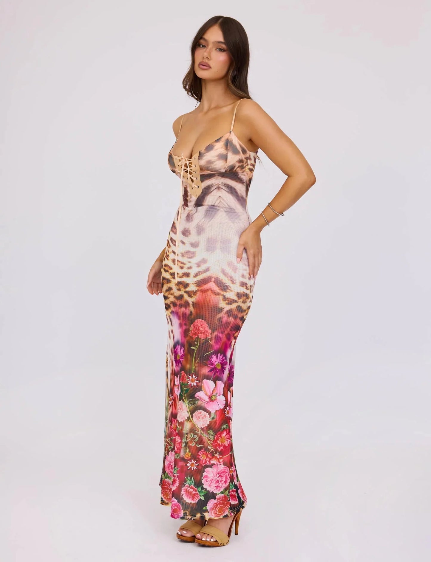 BC Strap Lace Up Print Tight Backless Dress