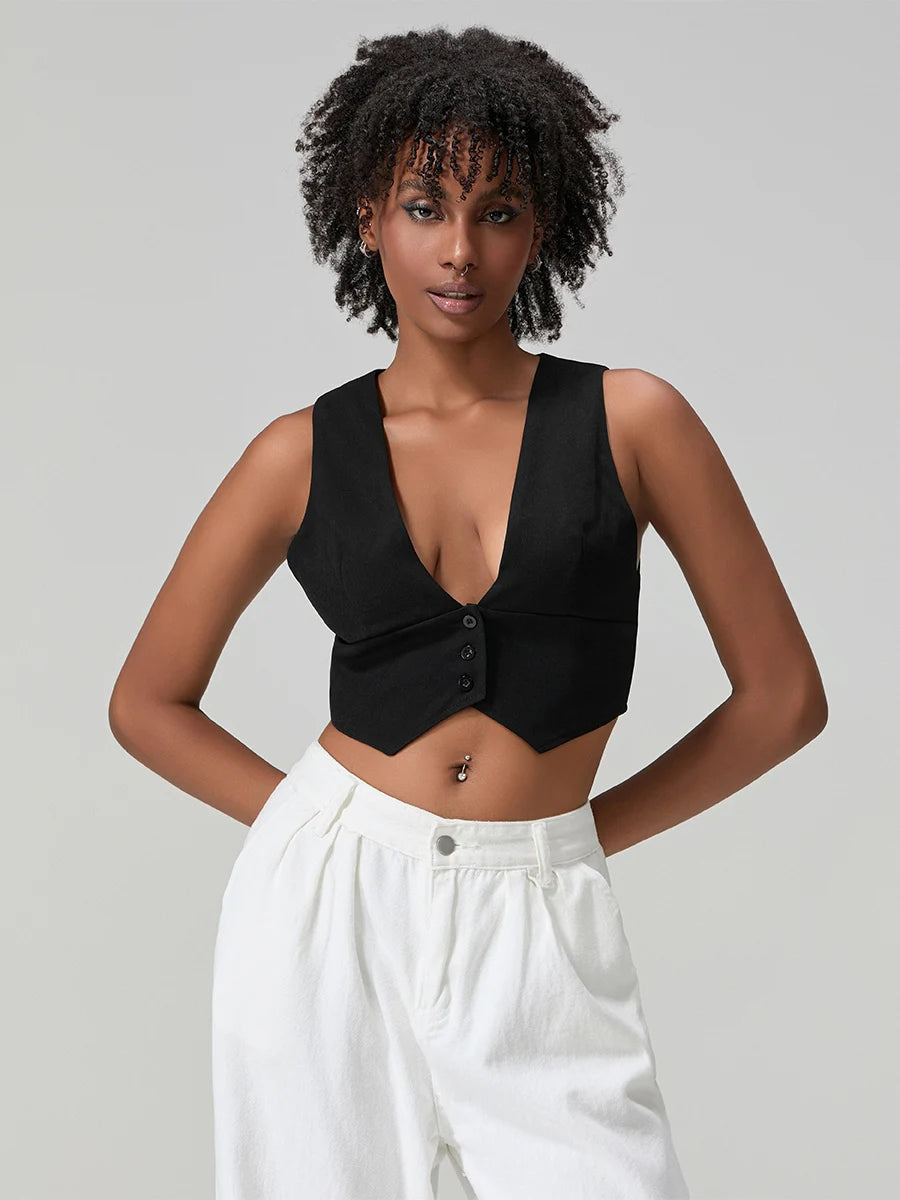 BC Deep V Low Cut Cropped Sleeveless Vests
