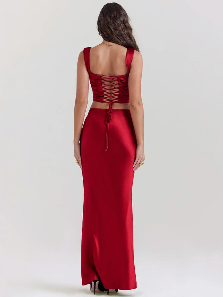 Kimi Satin Top And Long Skirt Set