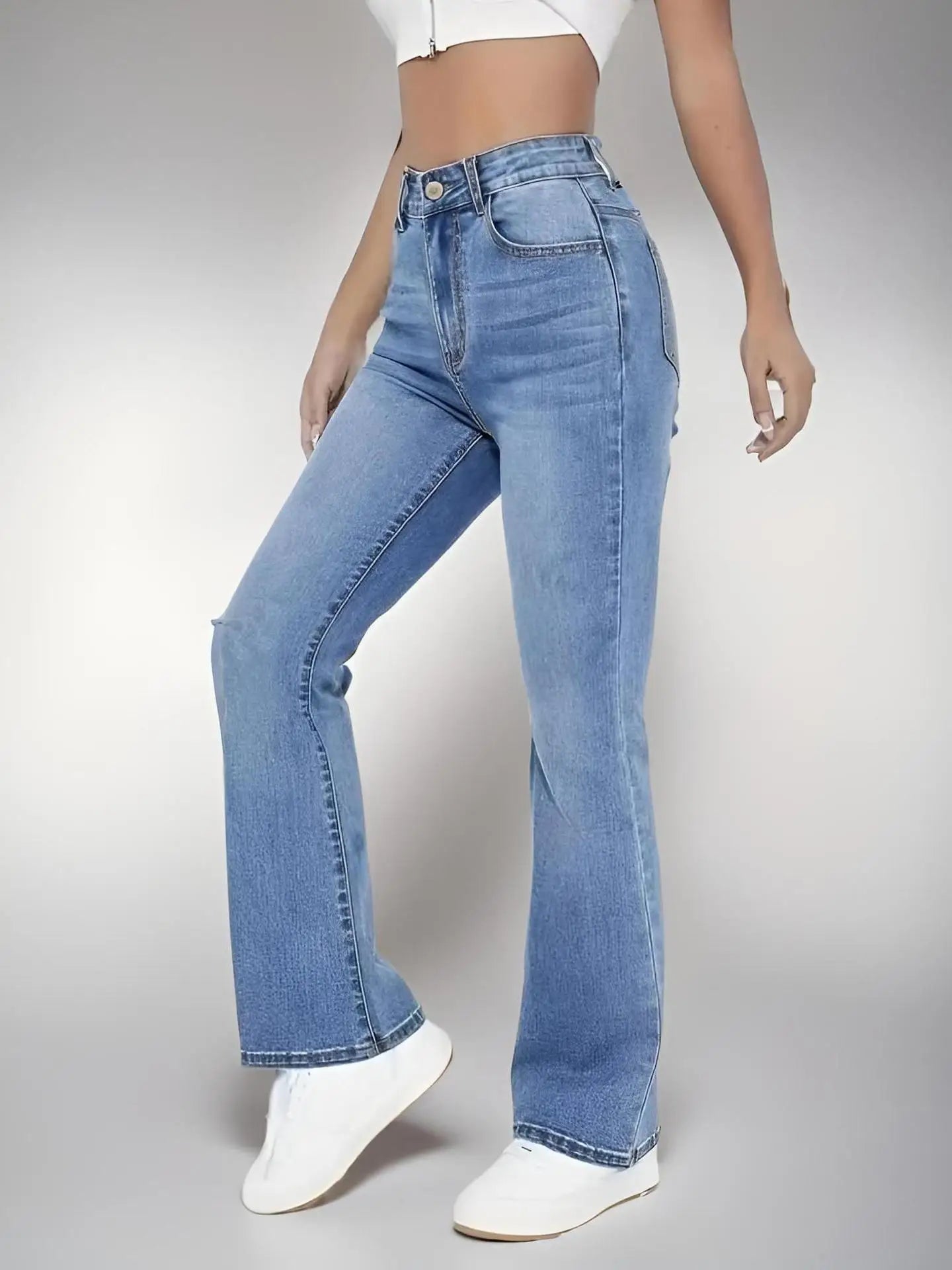 Versatile High Waist Washed Denim