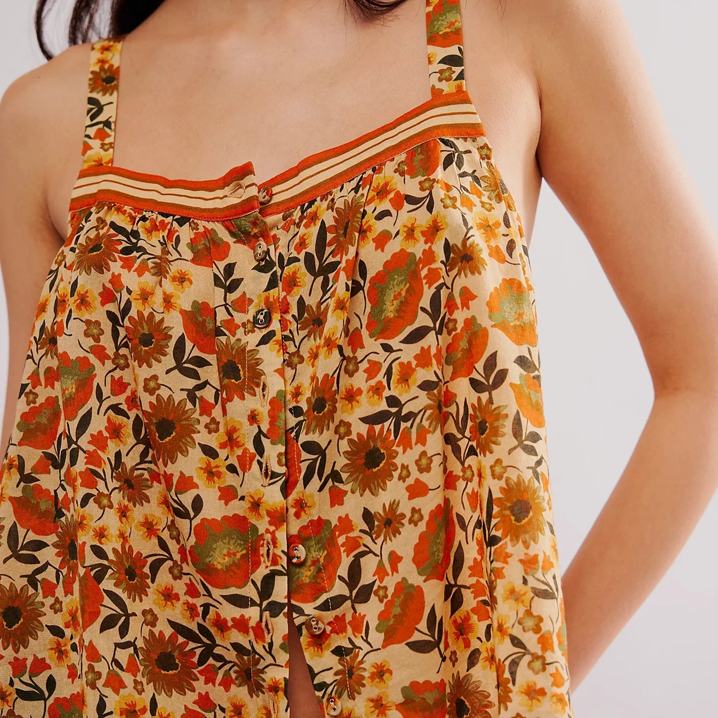 Bohemian Y2K Cute Tank Tops Floral Sleeveless Front Button-down