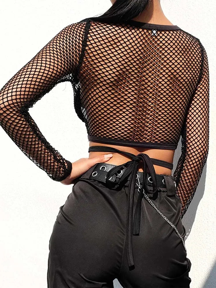 Pita Mesh Goth Long Sleeve Hollow See-through Fishnet Top