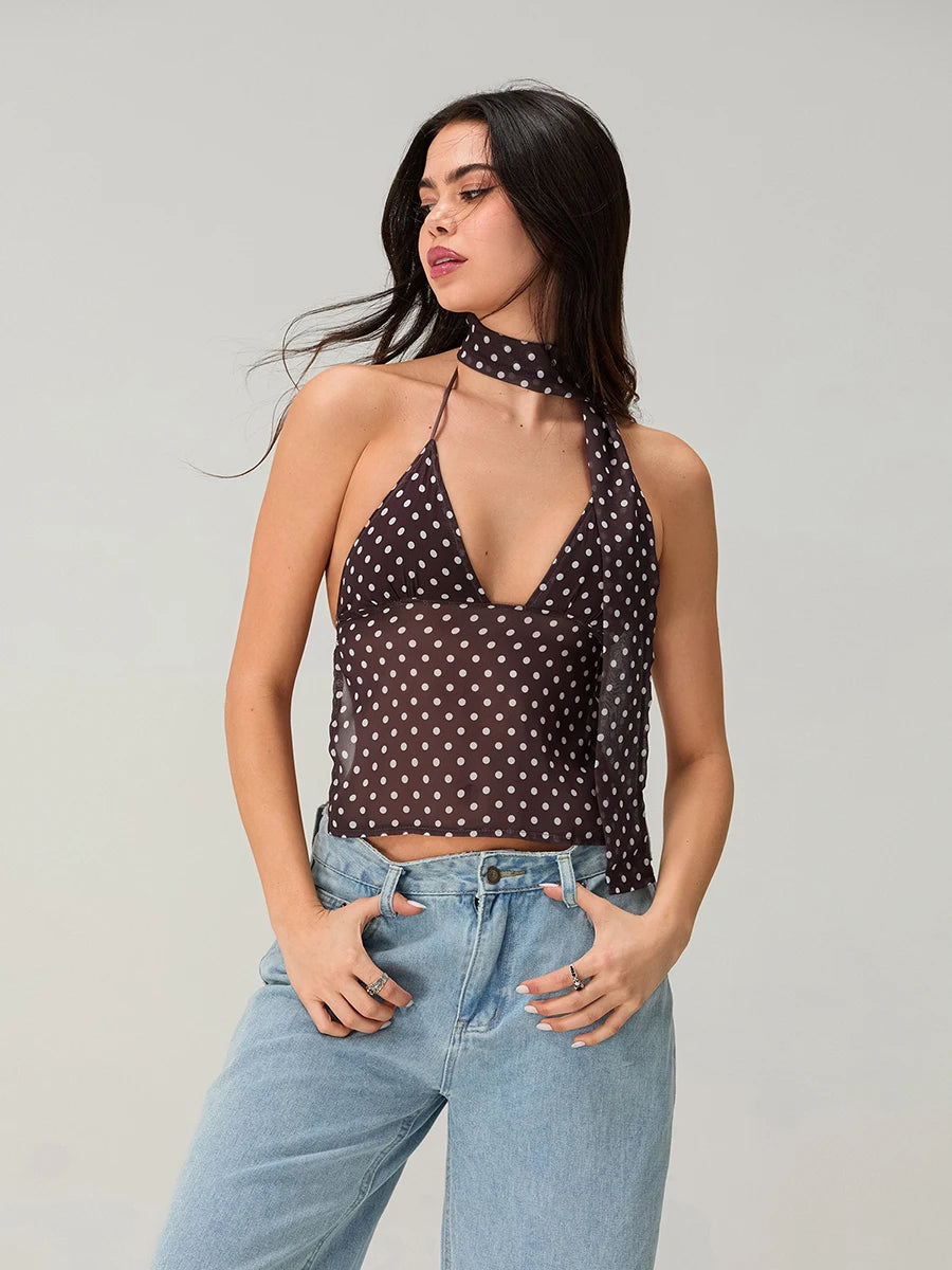 BC Print Camisoles Backless Bandage Halter Scarf