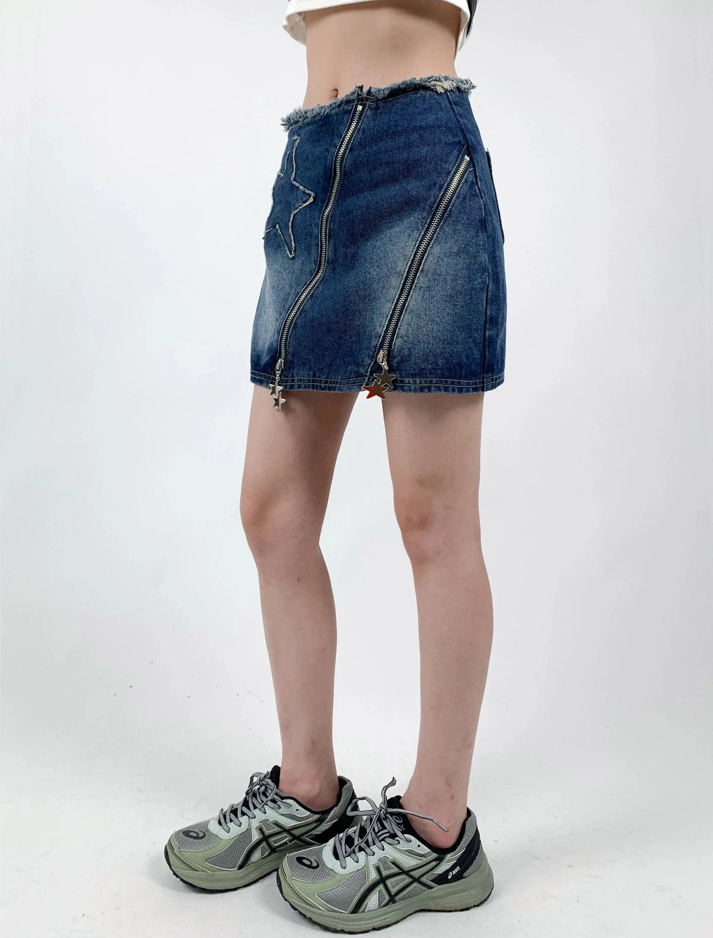 Star Patch Zipper Splice High Waist Y2k Skirt