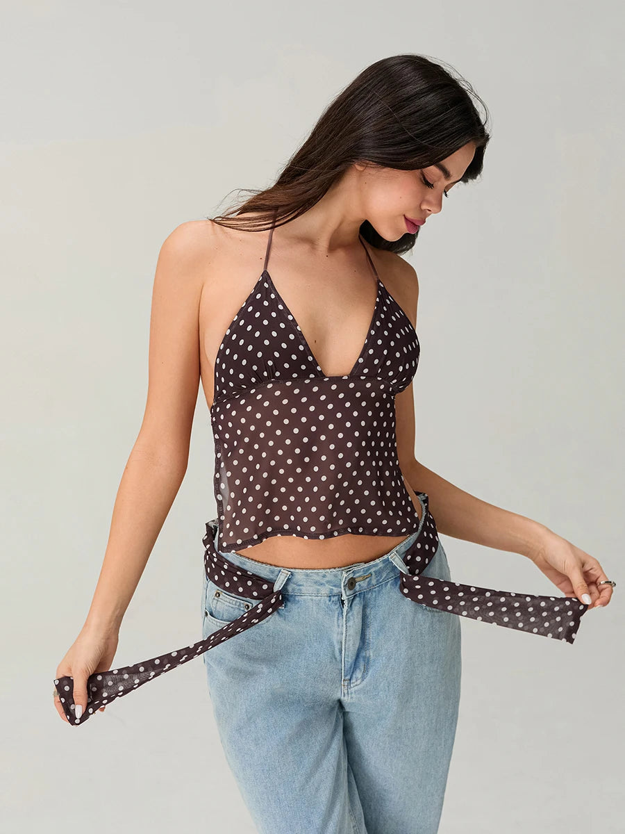 BC Print Camisoles Backless Bandage Halter Scarf