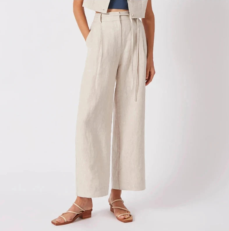 BC Ajal 100% Linen Women's Pants High Waist Bandage Up