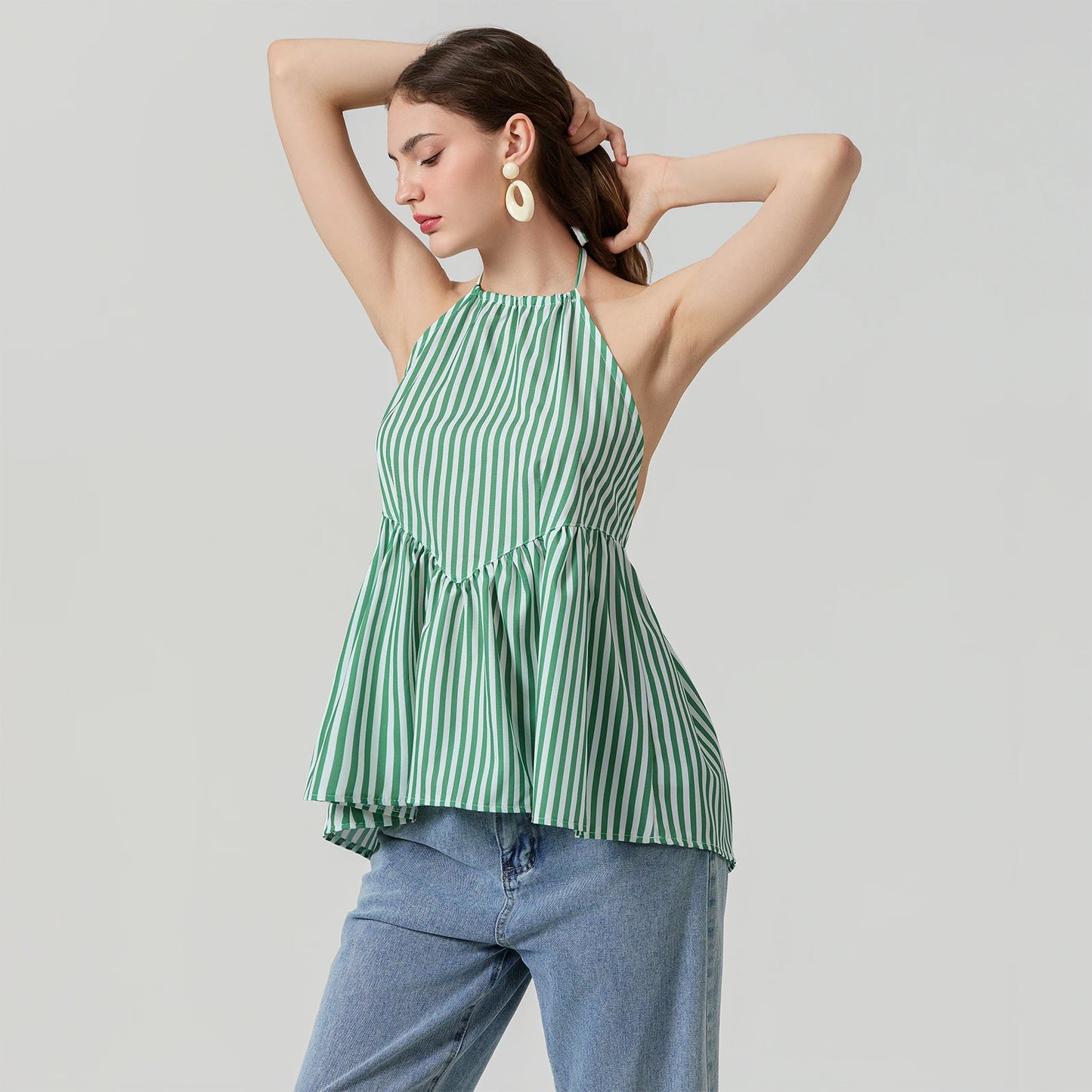 BC Halter Neck Striped Peplum Vest Tops