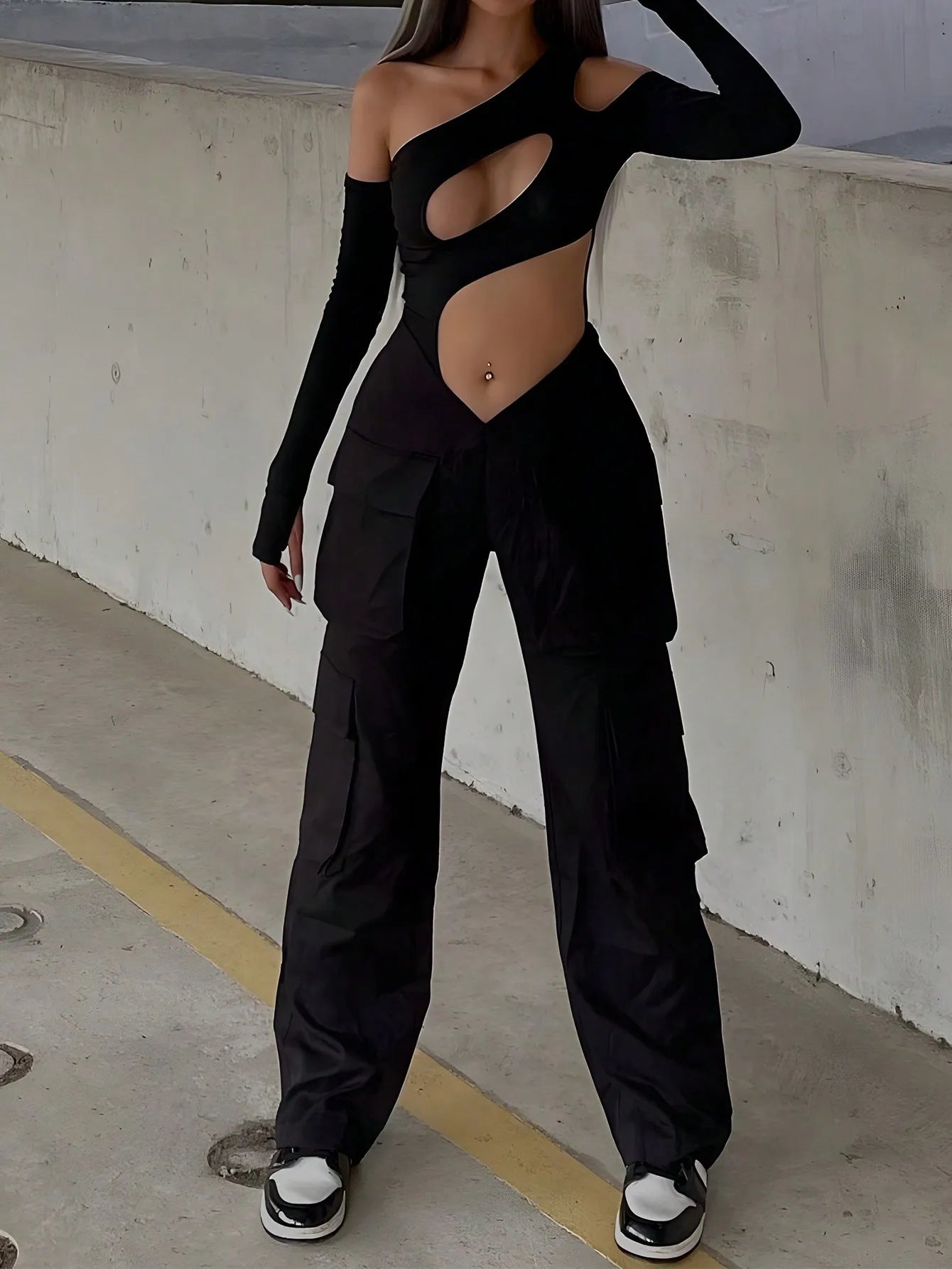 Cargo Pants Street Vibes Tape Flap Pocket Side V Waist Parachute Trousers