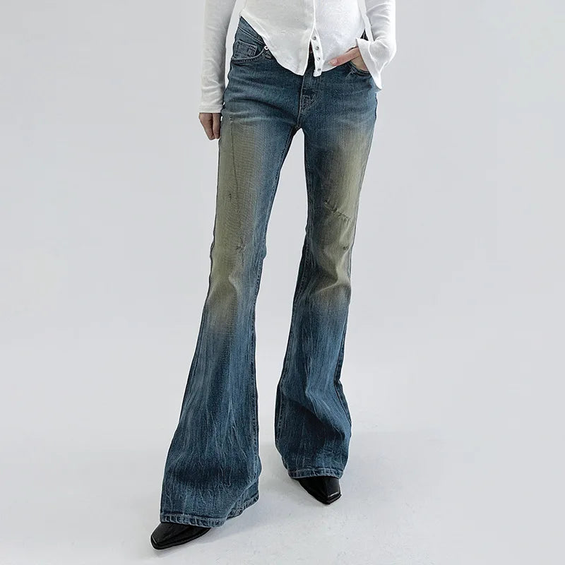 Alana Vintage Denim Flare Pants High Waist
