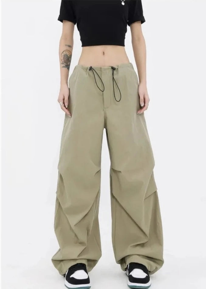 High Waist Drawstring Long Wide Leg Trousers