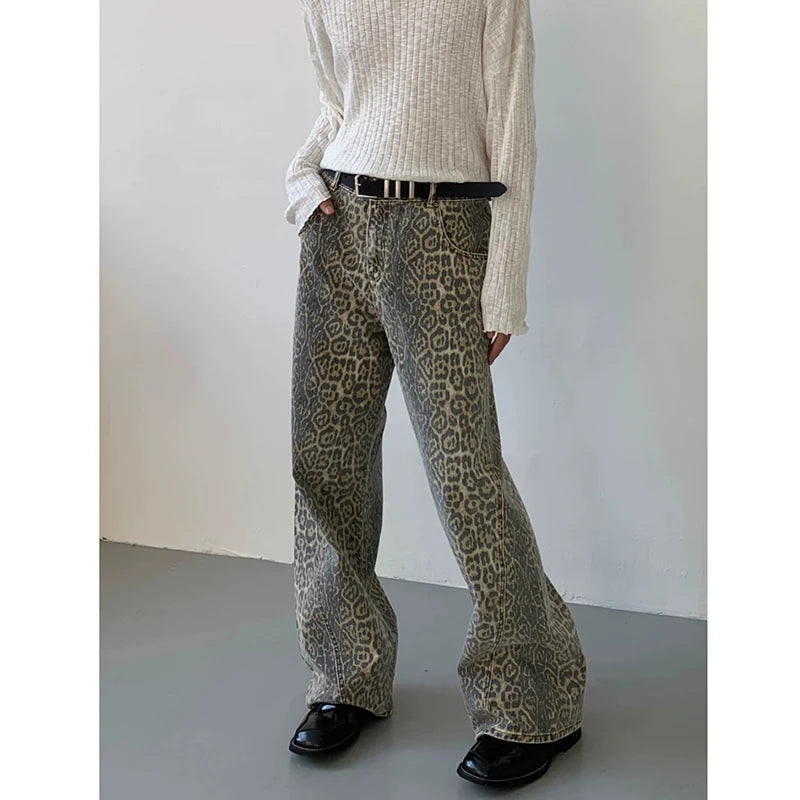 Leopard High Waist straith Leg Denim