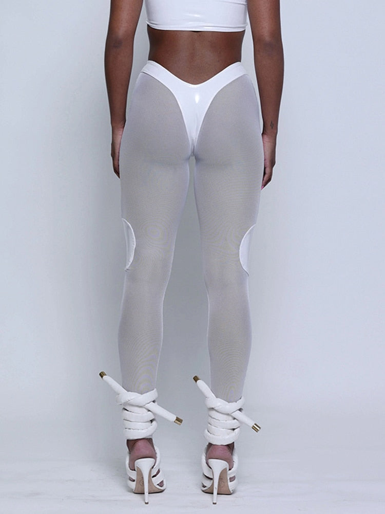 Sexy Mesh Bodycon Pencil Pants V Shape Waist