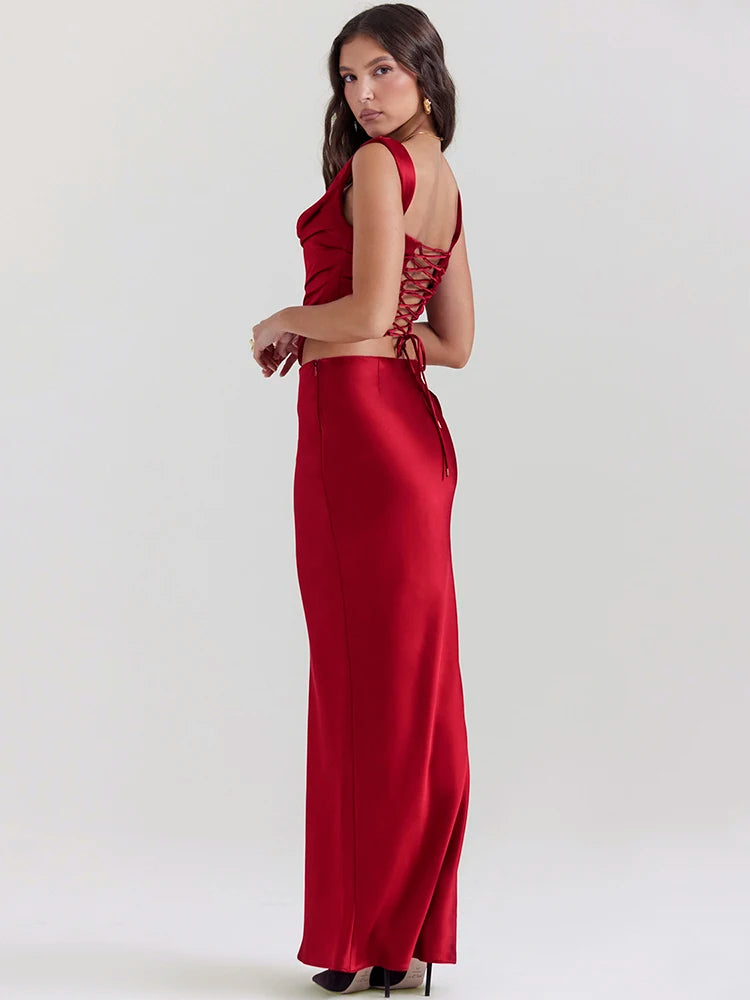 Kimi Satin Top And Long Skirt Set