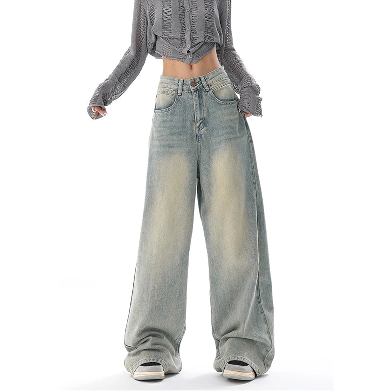 Dende Vintage Y2K Wide Leg High Waist Straight Jeans