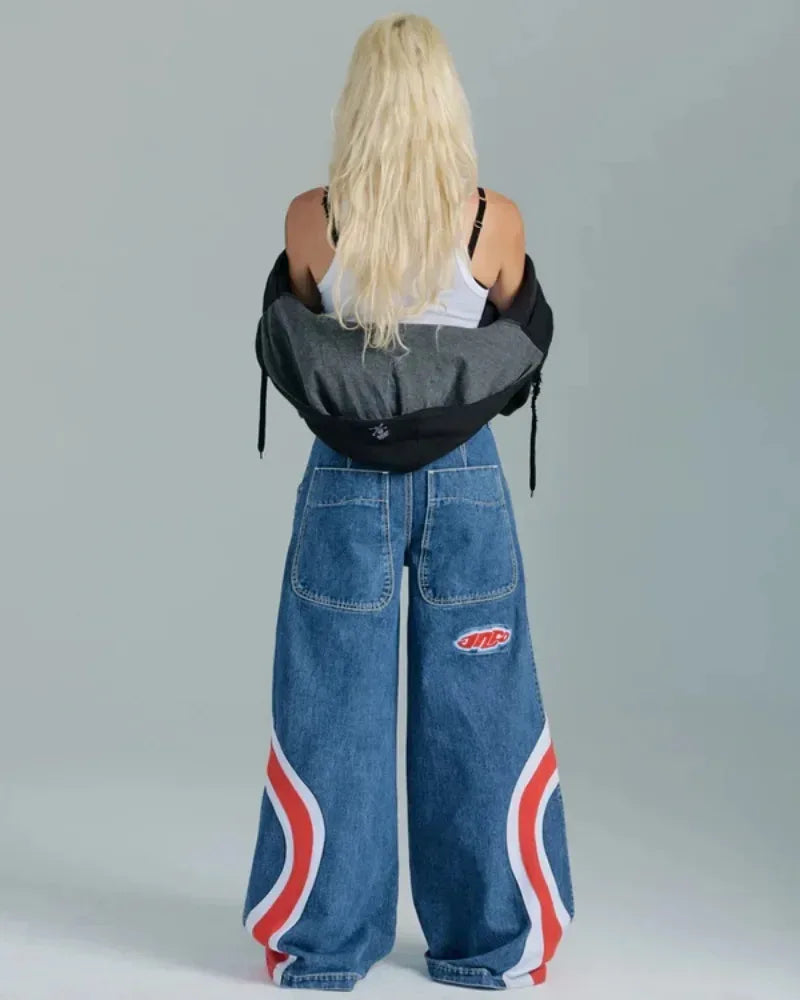 Tee Vintage Y2K Wide Leg Blue Jeans Aesthetic Style Baggy Trousers Oversized Retro Denim