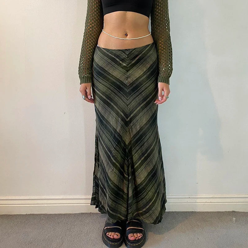 Boho Print Long Low Waist Skirt