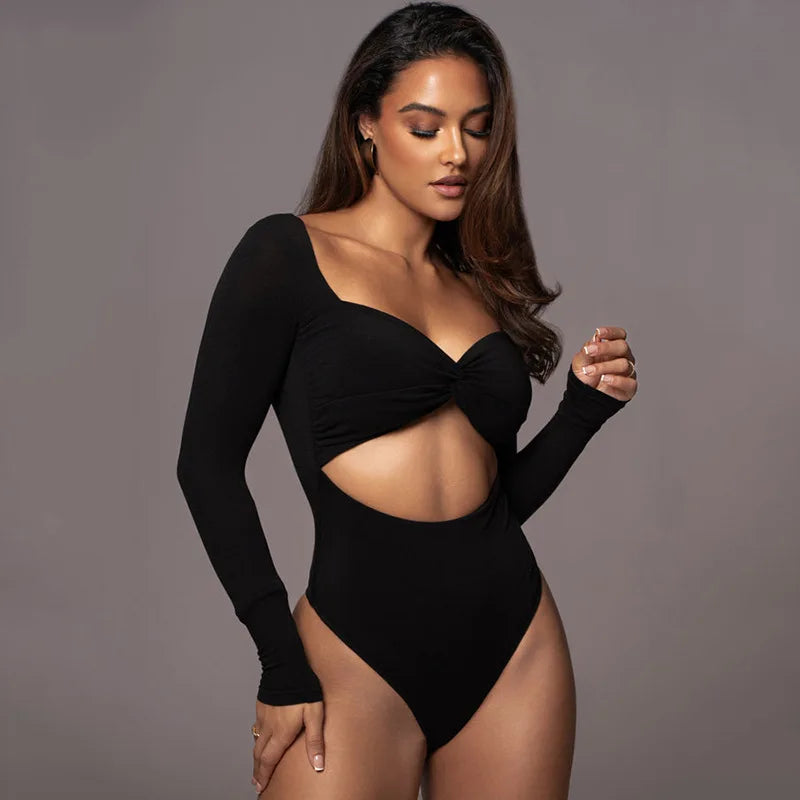 Cassie Twist Cut Out Bodysuit Long Sleeves