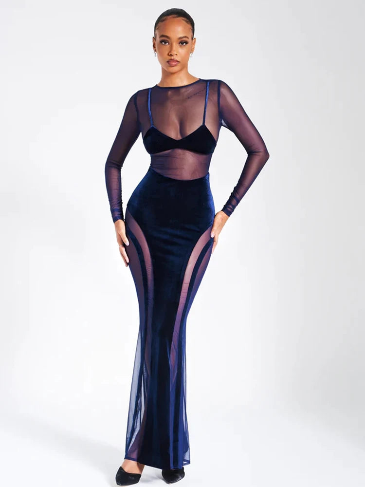 Siby Splice Long Sleeve see through Dress