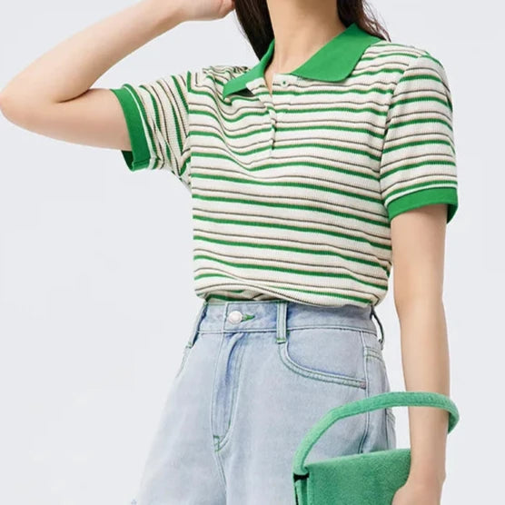 BC Polo Shirt Soft Waffle Striped T-shirt
