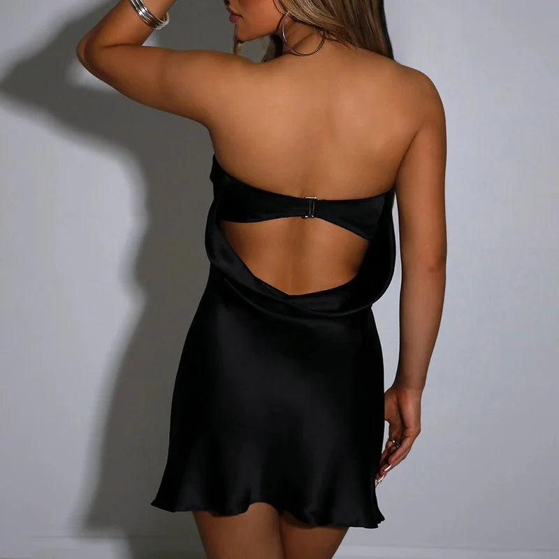 Angel Backless Mini Satin Flowy Short Dress