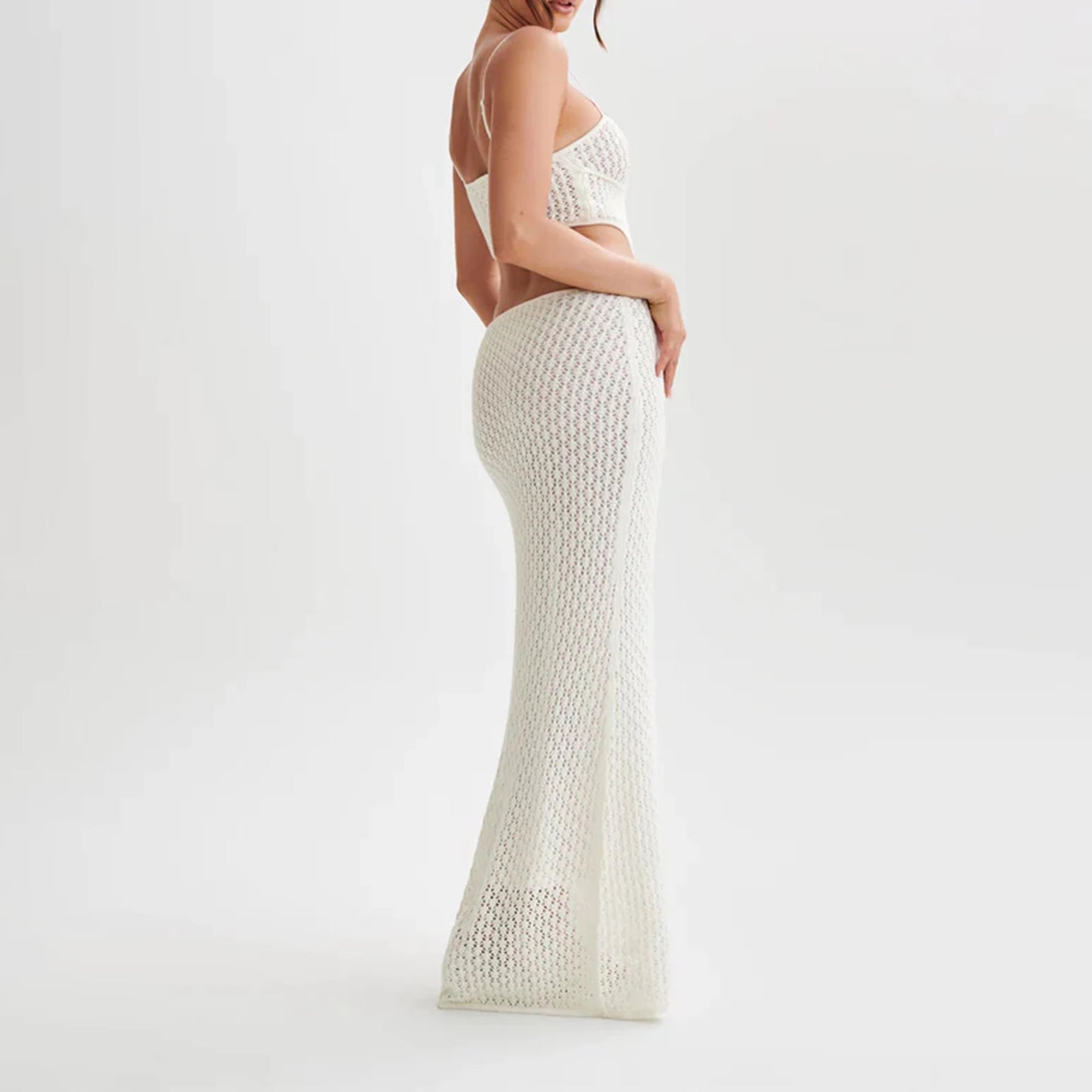 Cyndy Crochet Strap Knit Cut Out Backless See-Through Maxi Dress