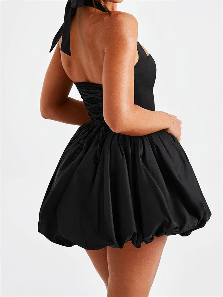 BGC Halter Tie up Sleeveless Backless Corset Bubble Mini Dress
