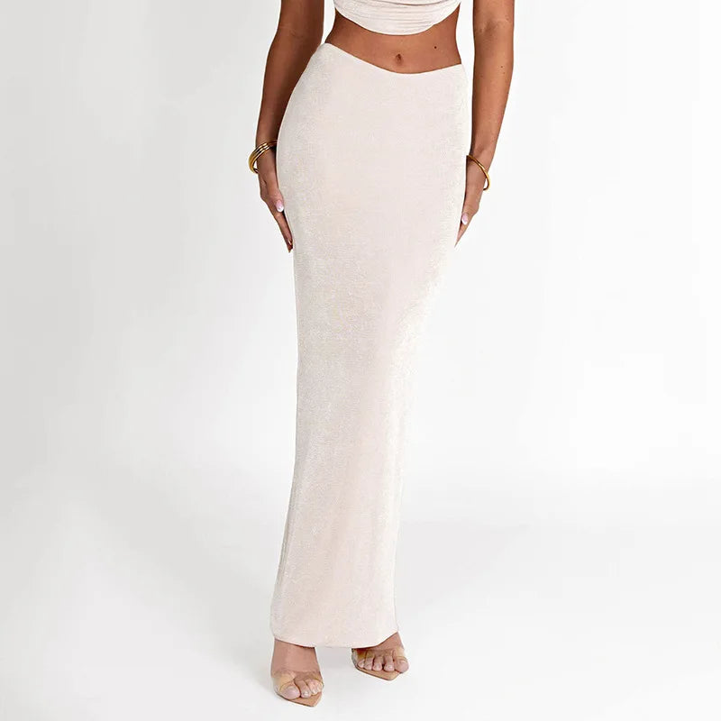 Jewel Set Ruched Crop Top Long Skirt