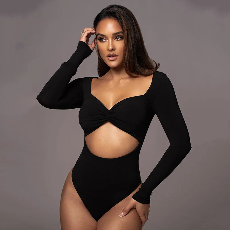 Cassie Twist Cut Out Bodysuit Long Sleeves