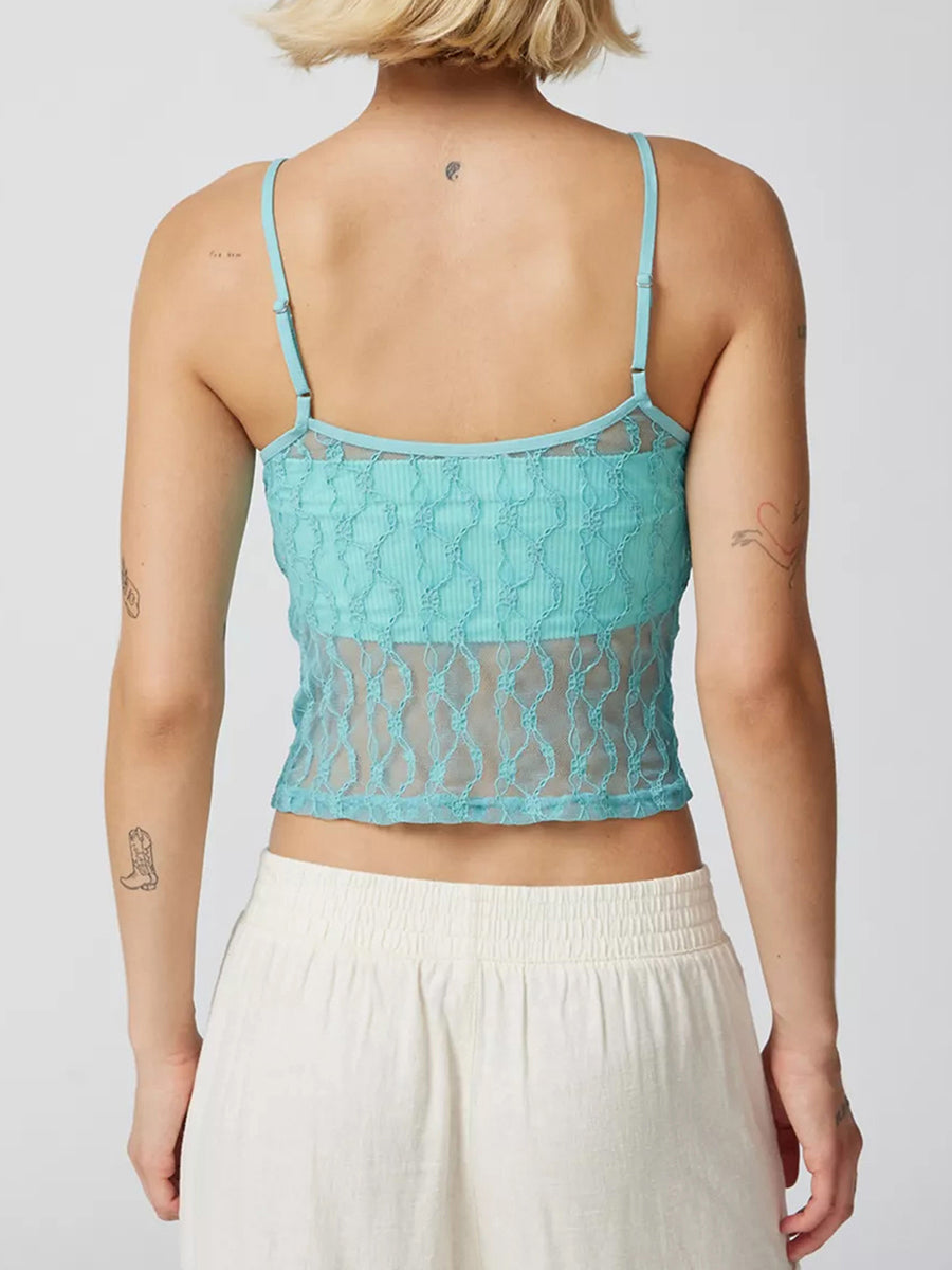BCG Y2K Fairycore Floral Lace Camisole Strap Sheer See-through Sleeveless Crop Tops
