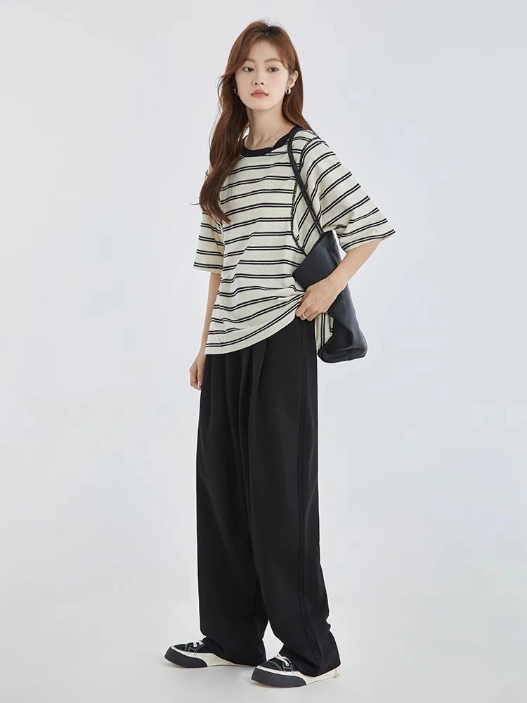 Striped Print Short Sleeve Round Neck