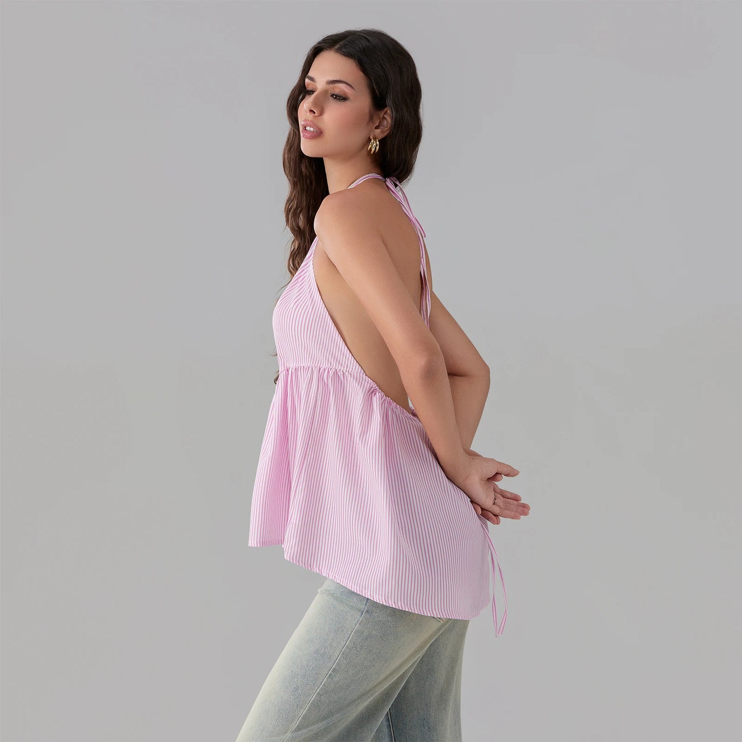 BC Halter Neck Striped Peplum Vest Tops