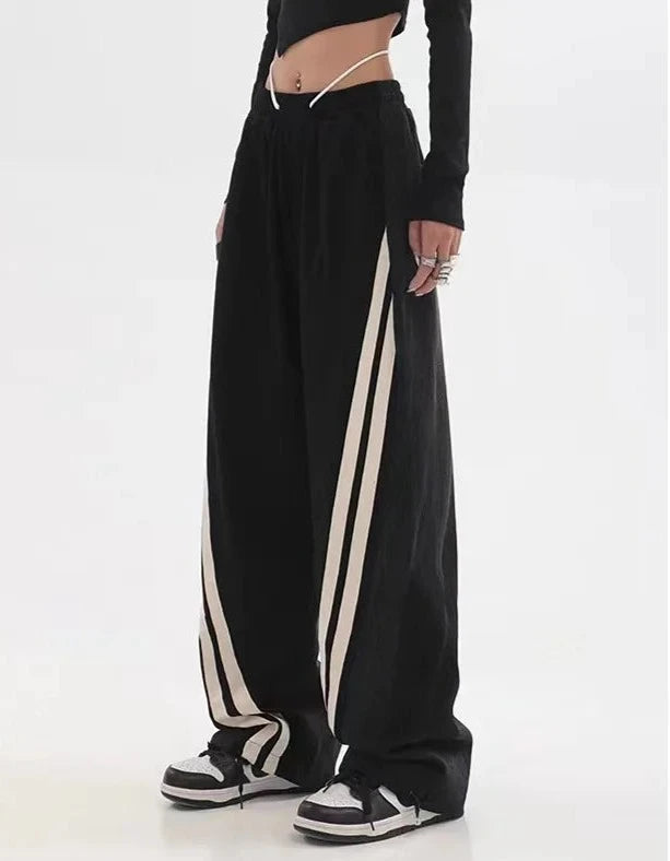 High Waist Drawstring Tie Up High Street Wide Leg Straight