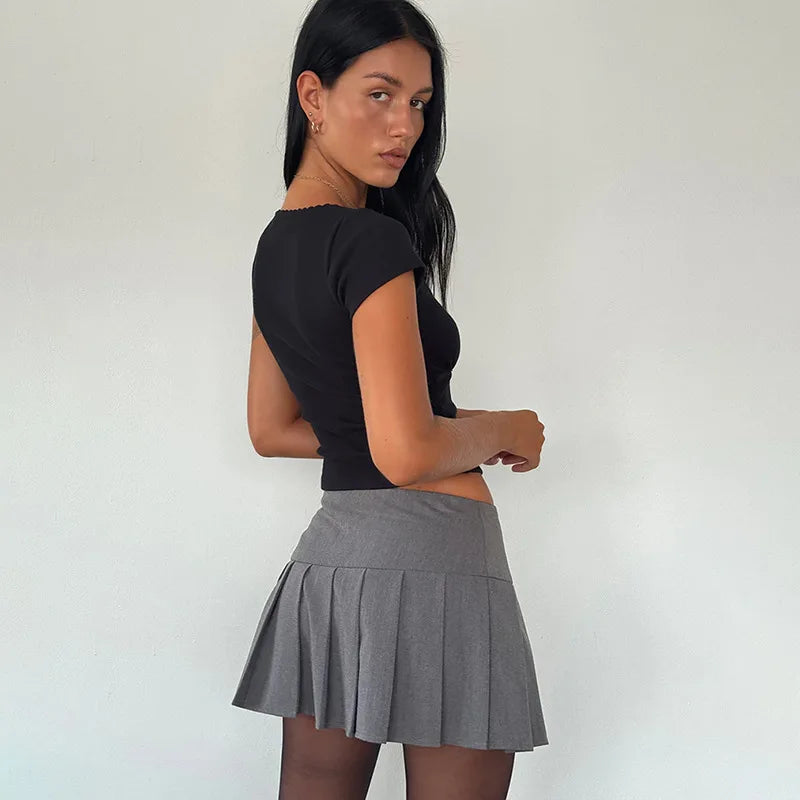 Brittany Bow Lace Trim Short Sleeve Crop Top