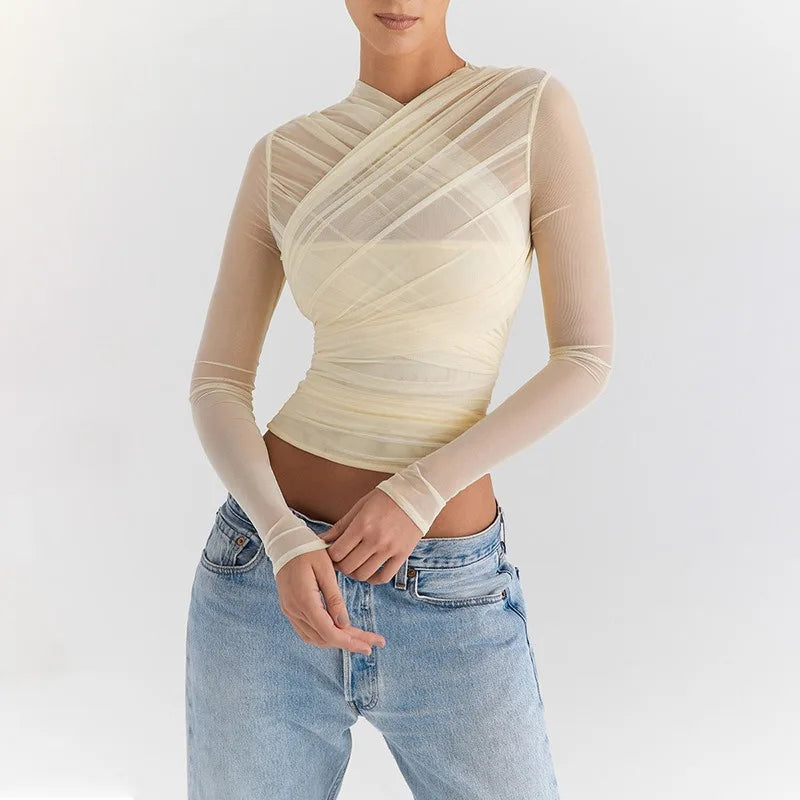 Skylar See Through Cross V Neck Long Sleeves