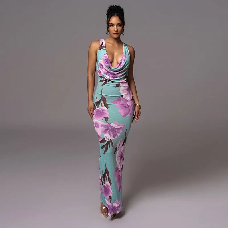 Skyla Sleeveless Backless Long Floral Dress