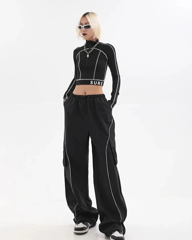 Y2K Techwear Cargo Parachute Track Pants Wide Leg